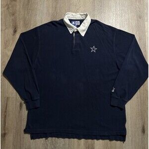 Vintage Dallas Cowboys Starter Collared Blue Long Sleeve Rugby Shirt Size XL